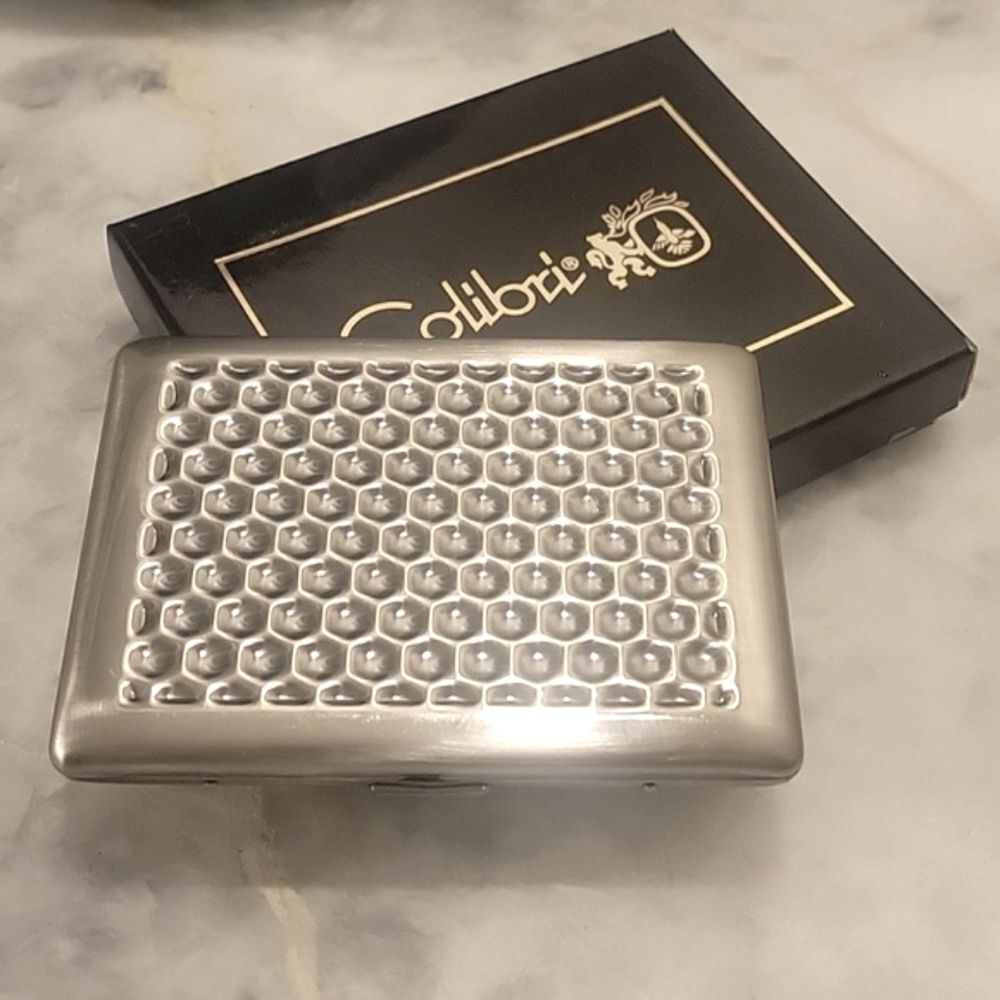 NWT VTG Colibri Silver Honeycomb Patterned Cigarette Case Holder Gift Box Unisex